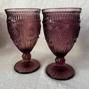 Pioneer Woman Adeline Purple 12 Oz  Footed Glass Goblets 2 In Lot